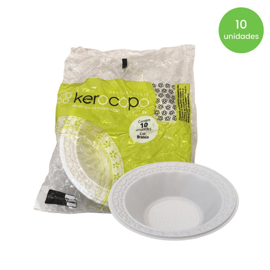 Prato Fundo 15cm Branco Kerocopo com 10 unidades - Estilo Cumbuca - e - dona