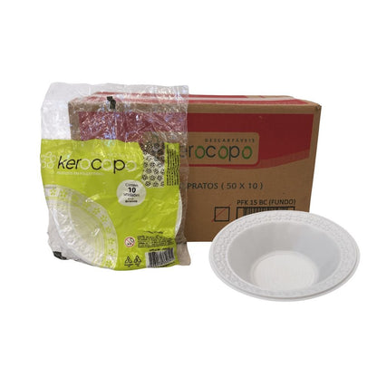 Prato Fundo 15cm Branco Kerocopo com 500 unidades - Estilo Cumbuca - e - dona