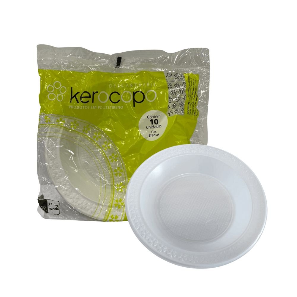 Prato Fundo 21cm Branco para Refeição Kerocopo com 250 unidades - e - dona