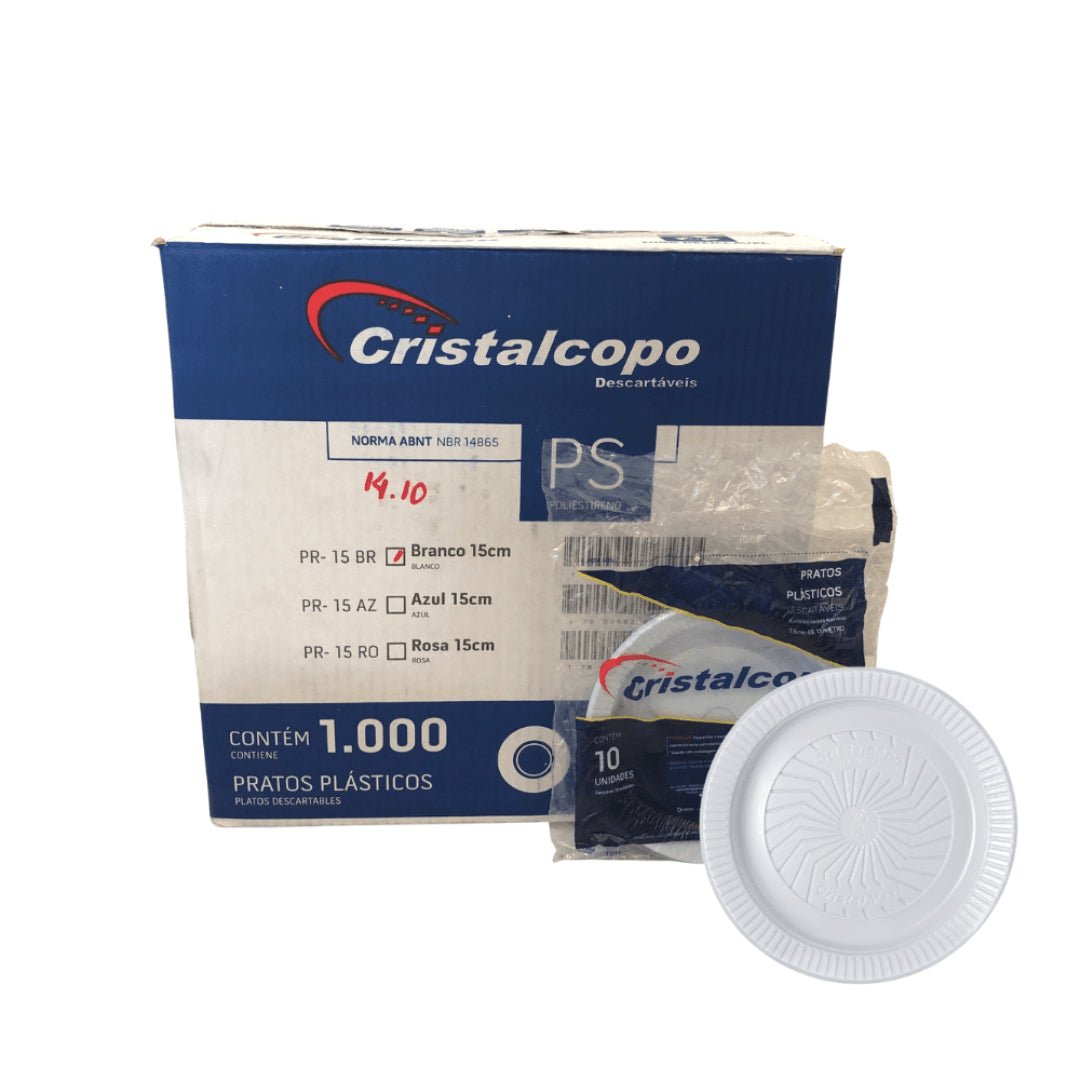 Prato Raso 15cm Branco para Sobremesas Cristalcopo com 1.000 unidades - e - dona