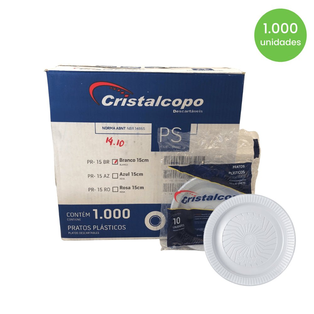 Prato Raso 15cm Branco para Sobremesas Cristalcopo com 1.000 unidades - e - dona