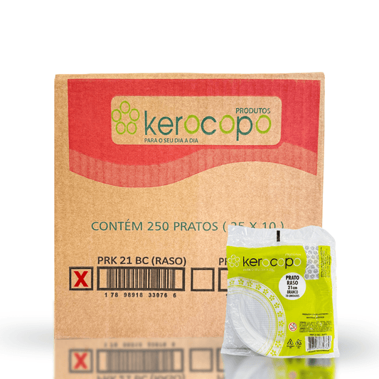 Prato Raso 21cm Branco para Refeição Kerocopo com 250 unidades - e - dona