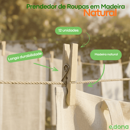 Prendedor de Roupas em Madeira Natural - e - dona