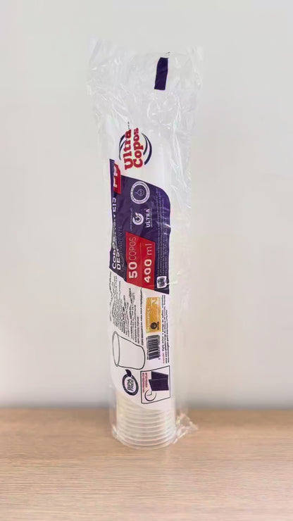 Copo de 400ml PP Transparente Liso Ultra Copos Replast com 50 unidades