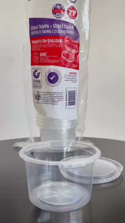 Pote de 250ml com tampa Transparente PP Ultratherm com 25 unidades