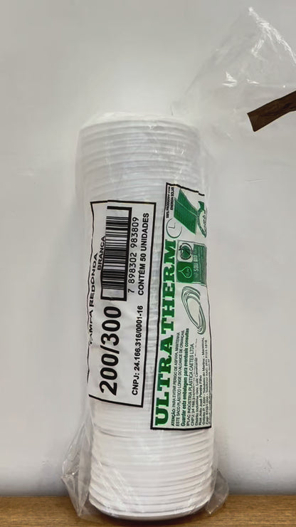 Tampa para Potes de isopor 200/300ml Ultratherm com 50 uni