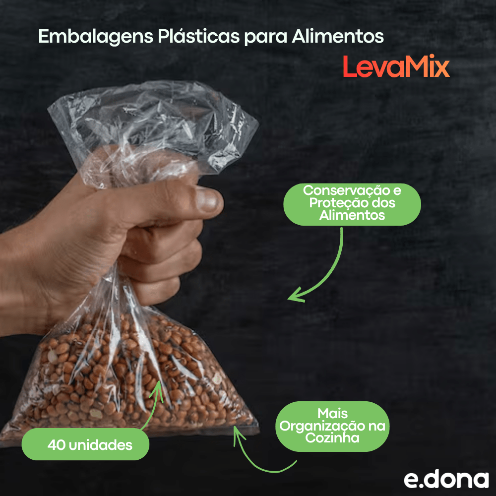 Refil LevaMix Médio 34x45cm com 40 Embalagens Plásticas para Alimentos - e - dona