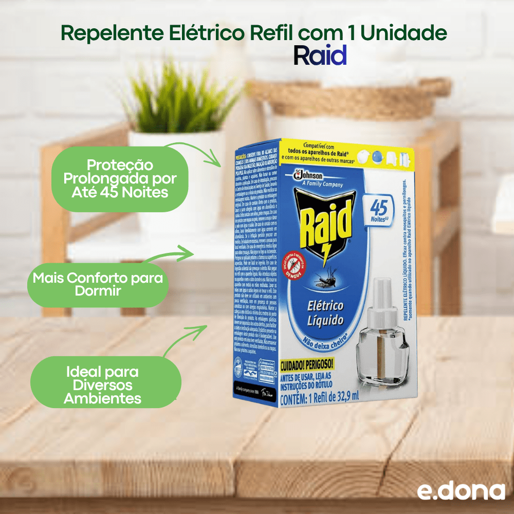 Repelente Elétrico Raid 45 Noites Refil com 1 Unidade - e - dona