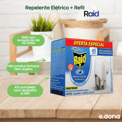 Repelente Elétrico + Refil 45 Noites Raid - e - dona