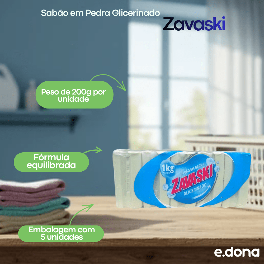 Sabão em Pedra Glicerinado Zavaski 200gr - 5 unidades - e - dona