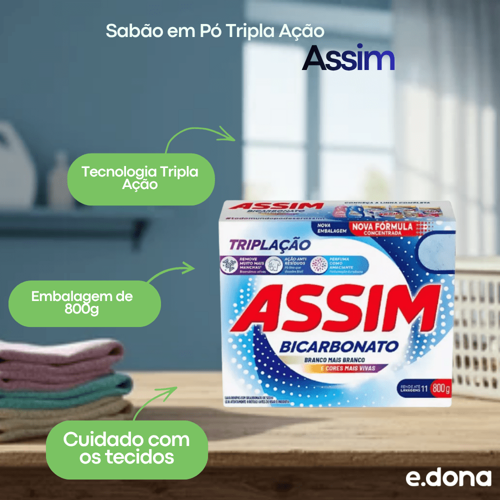 Sabão em Pó Assim Tripla Ação 800g - e - dona