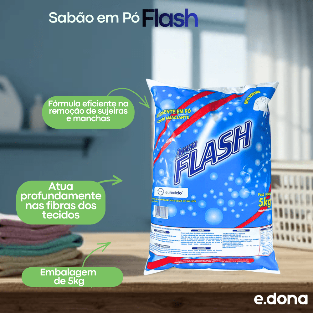 Sabão em Pó Flash em pacote de 5kg - e - dona
