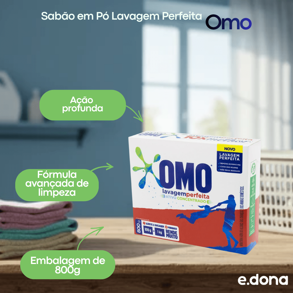 Sabão em Pó Lavagem Perfeita Omo 800g - e - dona