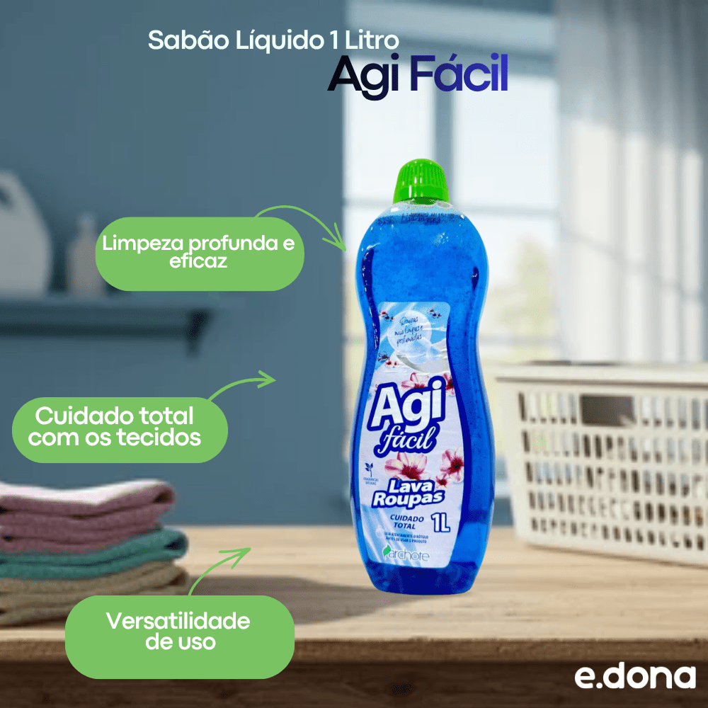 Sabão Líquido 1L Agi Fácil Cuidado Total - e - dona