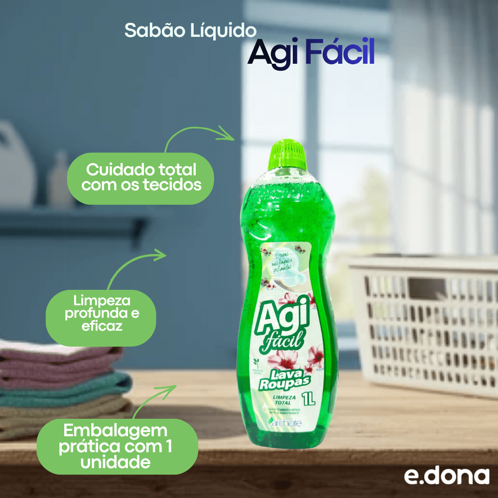 Sabão Líquido 1L Agi Fácil Limpeza Total - e - dona