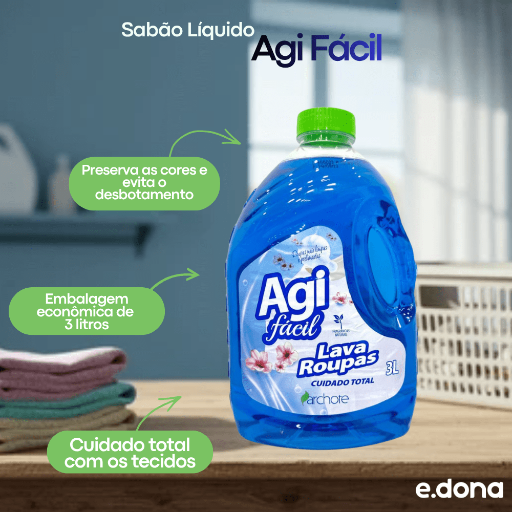 Sabão Líquido 3L Agi Fácil Cuidado Total - e - dona