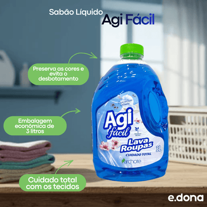 Sabão Líquido 3L Agi Fácil Cuidado Total - e - dona