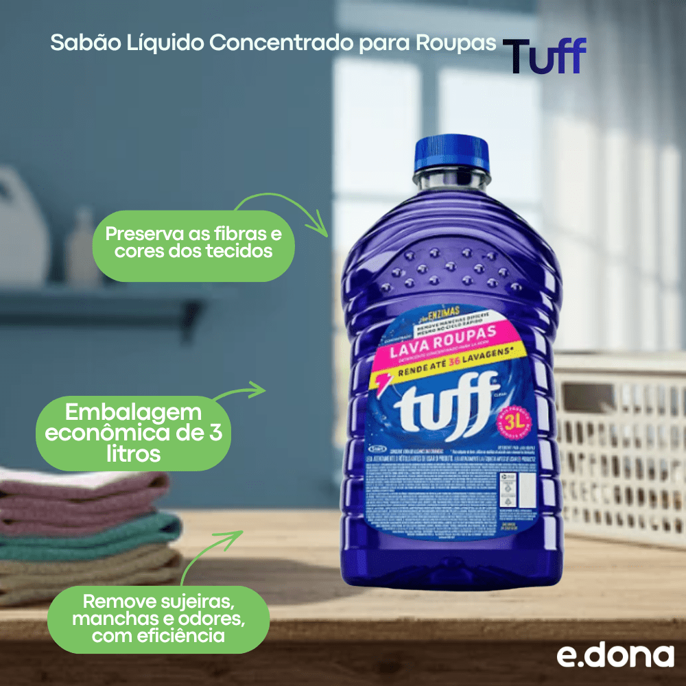 Sabão Líquido Concentrado para Roupas Tuff 3 Litros - e - dona