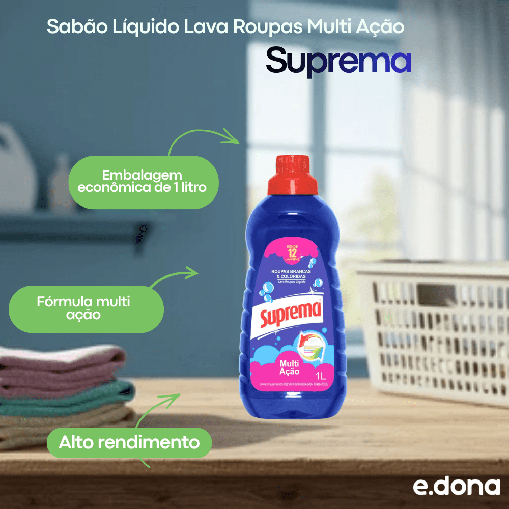 Sabão Líquido Lava Roupas Multi Ação Suprema 1 Litro - e - dona