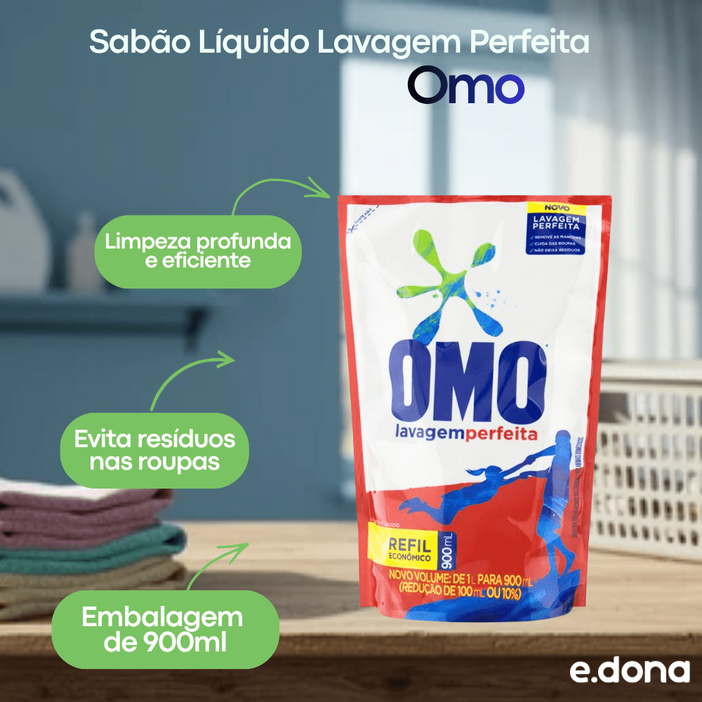Sabão Líquido Lavagem Perfeita Omo Refil 900ml - e - dona