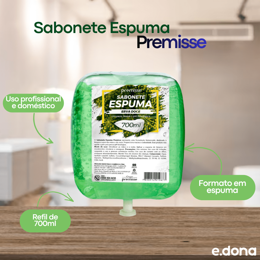 Sabonete Espuma Erva Doce Premisse Refil 700ml - e - dona