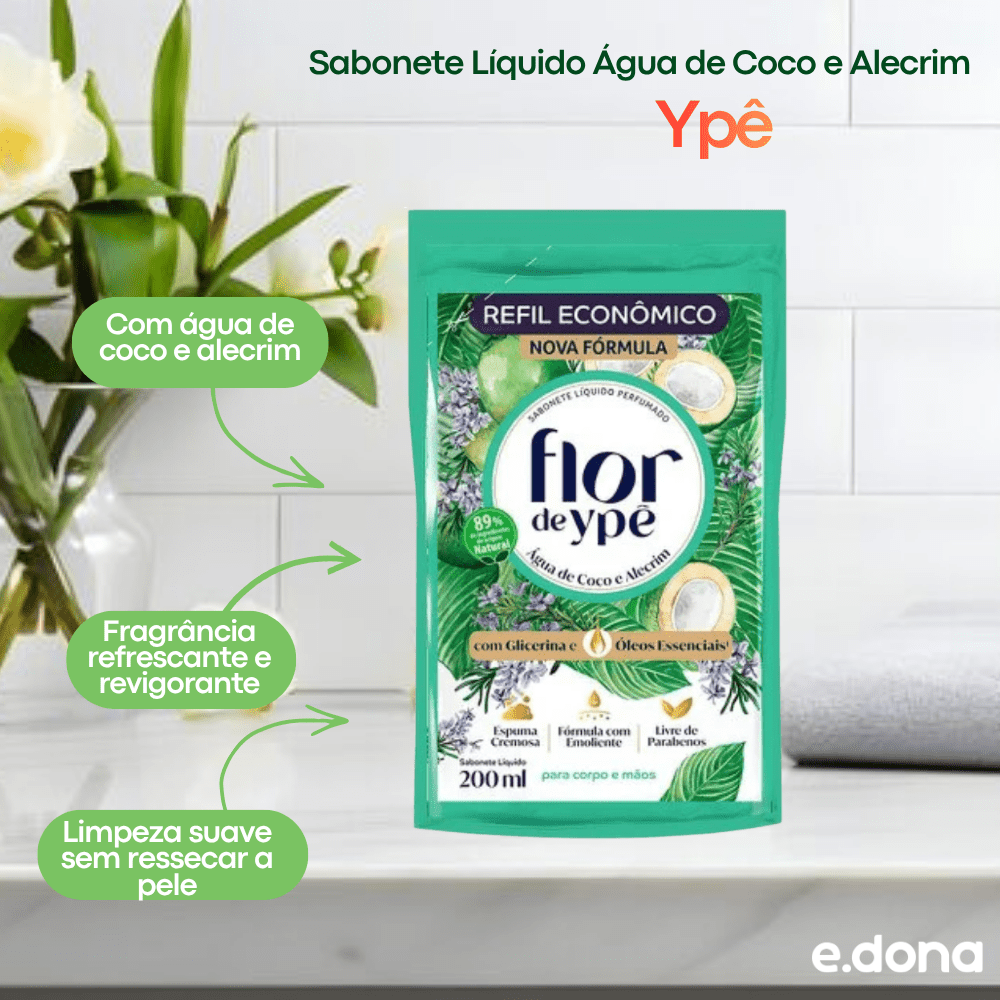 Sabonete Líquido Água de Coco e Alecrim Ypê 200ml - e - dona