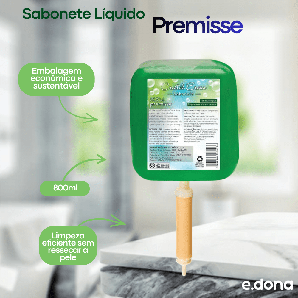Sabonete Líquido Cristal Ervas Premisse Refil de 800ml - e - dona