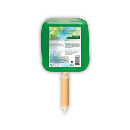 Refil/Sachê de sabonete líquido de uso profissional/Institucional Premisse Cristal Ervas 800ml. O recipiente verde possui um dosador acoplado e o rótulo destaca as especificações de pH neutro e a composição do produto, além do símbolo de reciclagem na parte inferior.