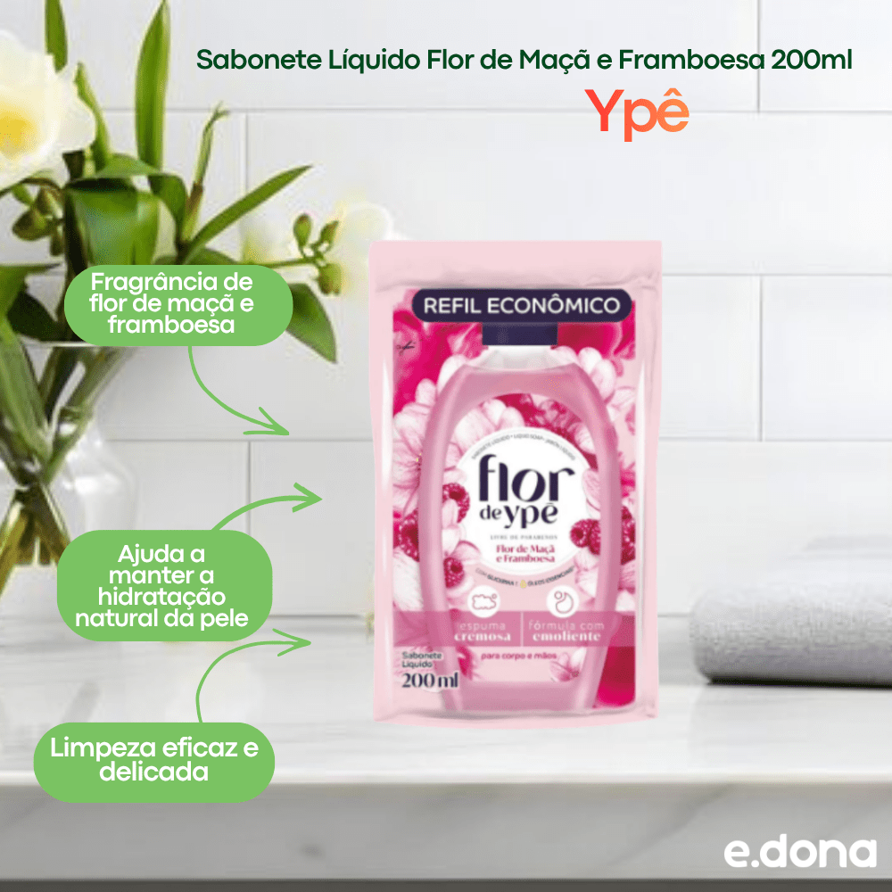 Sabonete Líquido Flor de Maçã e Framboesa Ypê Refil 200ml - e - dona