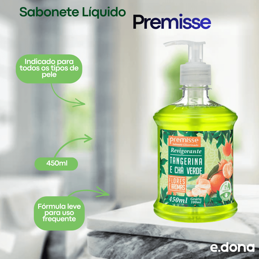 Sabonete Líquido Tangerina e Chá Verde Premisse Pump de 450ml - e - dona