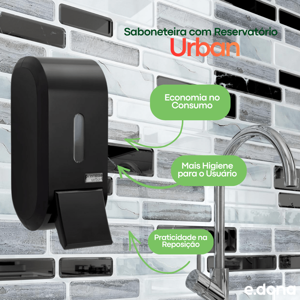 Saboneteira com Reservatório 400ml Urban Compacta Preta Premisse - e - dona
