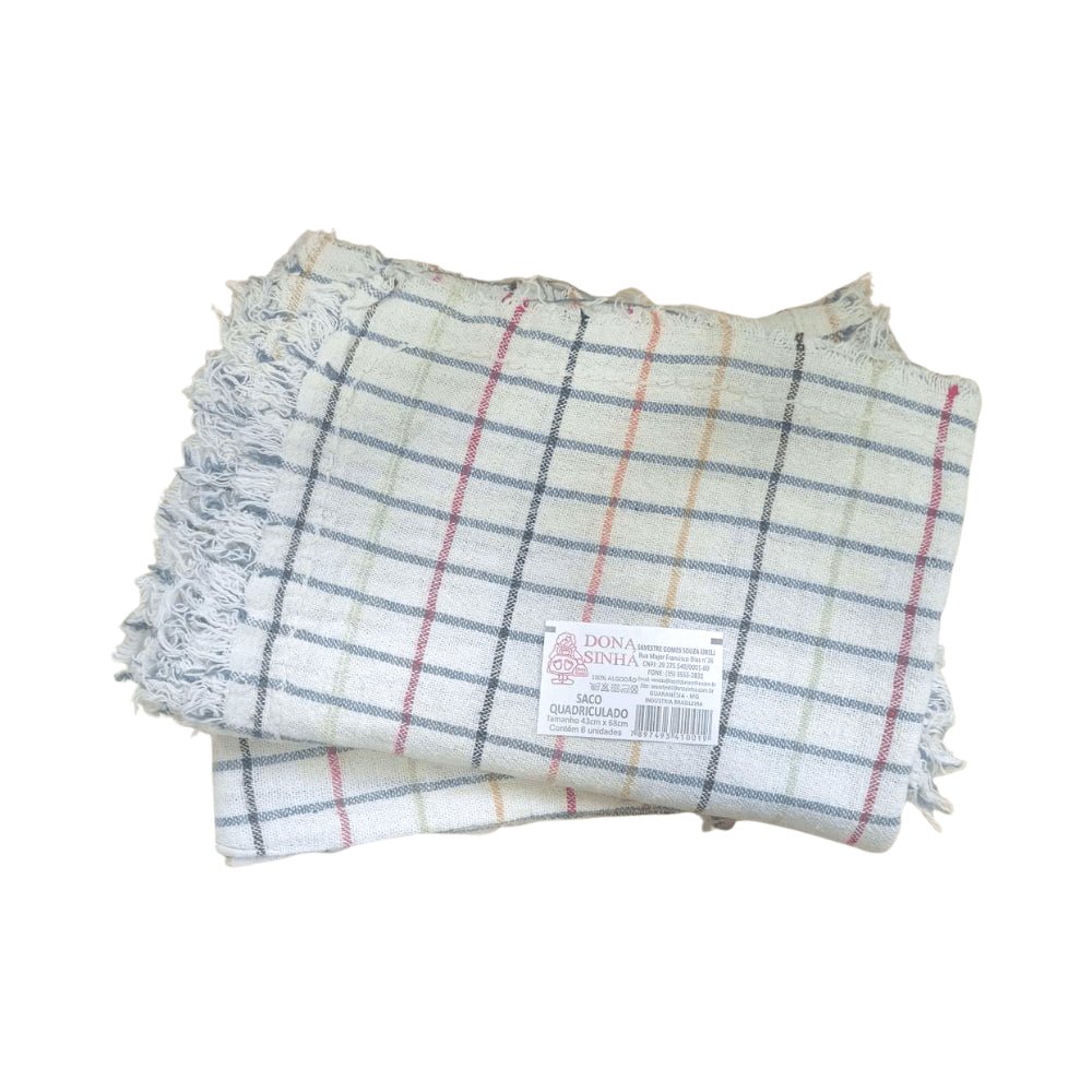 Saco Alvejado Quadriculado Dona Sinhá 43x68cm 110g com 6 unidades - e - dona