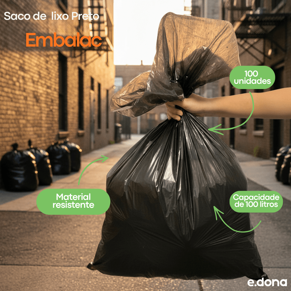 Saco de lixo 100 litros Preto Embalac - e - dona