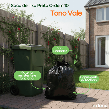 Saco de lixo 100 litros Preto Ordem 10 Tono Vale com 100 unidades - e - dona