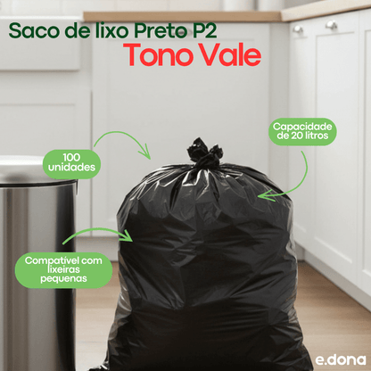 Saco de lixo 20 litros Preto P2 Tono Vale com 100 unidades - e - dona