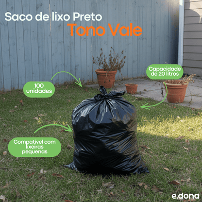 Saco de Lixo 20 Litros Preto Tono Vale com 100 Unidades - e - dona