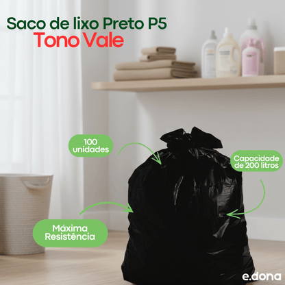 Saco de lixo 200 litros Preto P5 Tono Vale com 100 unidades - e - dona