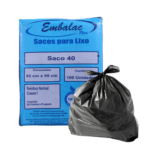 Saco de lixo 40 litros Preto Embalac com 100 unidades - e - dona
