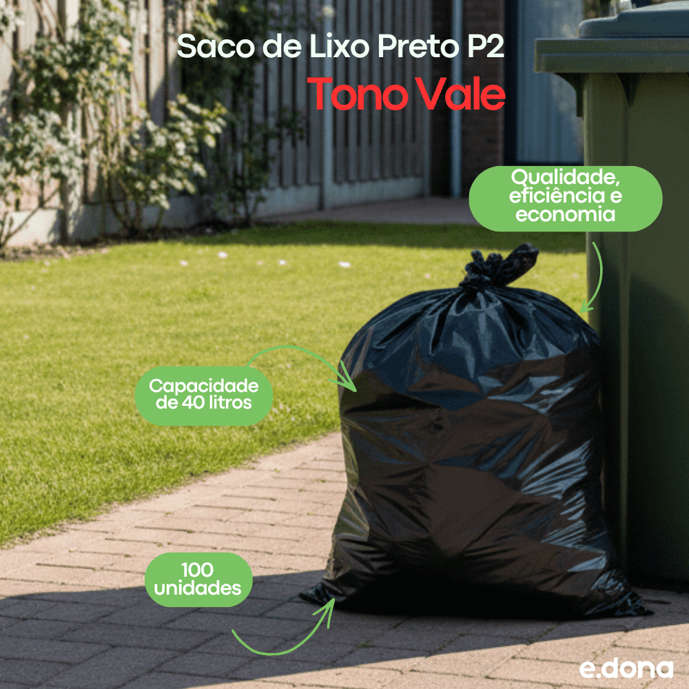 Saco de Lixo 40 Litros Preto P2 Tono Vale com 100 Unidades - e - dona
