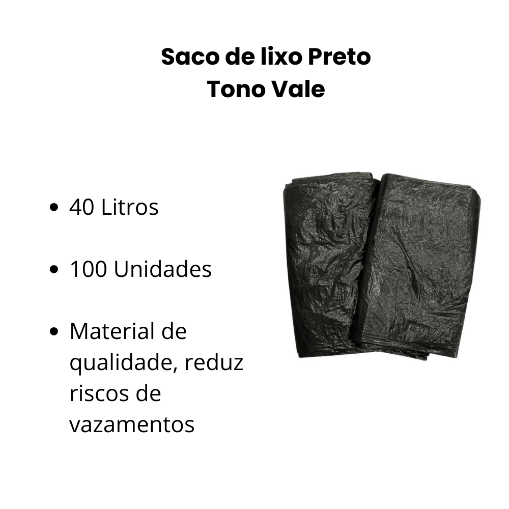 Saco de lixo 40 litros Preto Tono Vale com 100 unidades - e - dona