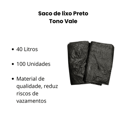 Saco de lixo 40 litros Preto Tono Vale com 100 unidades - e - dona