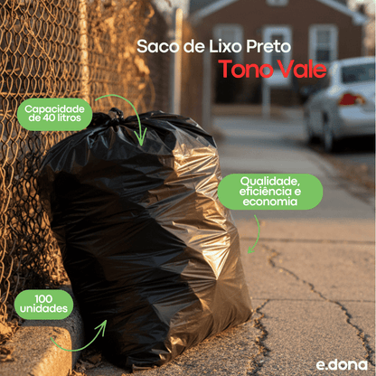 Saco de lixo 40 litros Preto Tono Vale com 100 unidades - e - dona