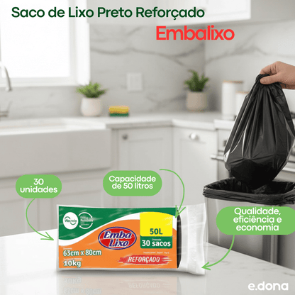 Saco de Lixo 50 Litros Preto Reforçado Embaixo - e - dona