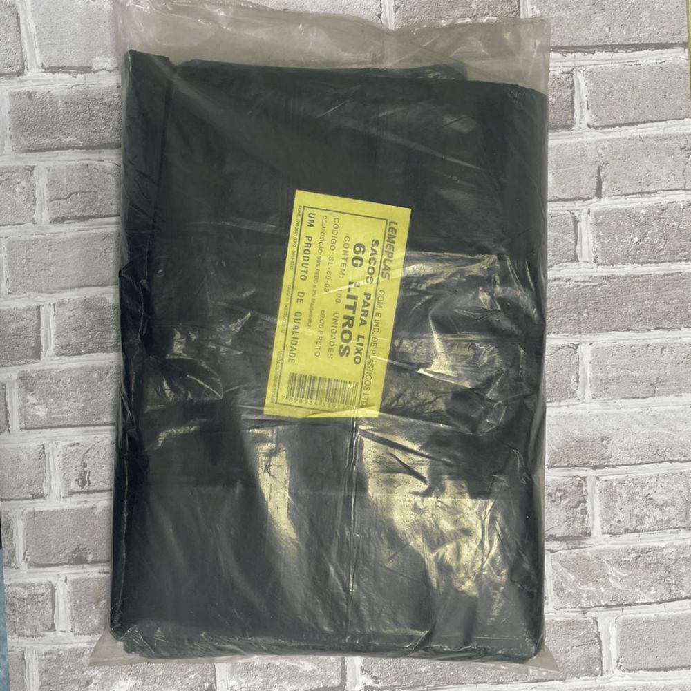 Saco de lixo 60 litros Preto Boca larga Lemeplas com 100 unidades - e - dona