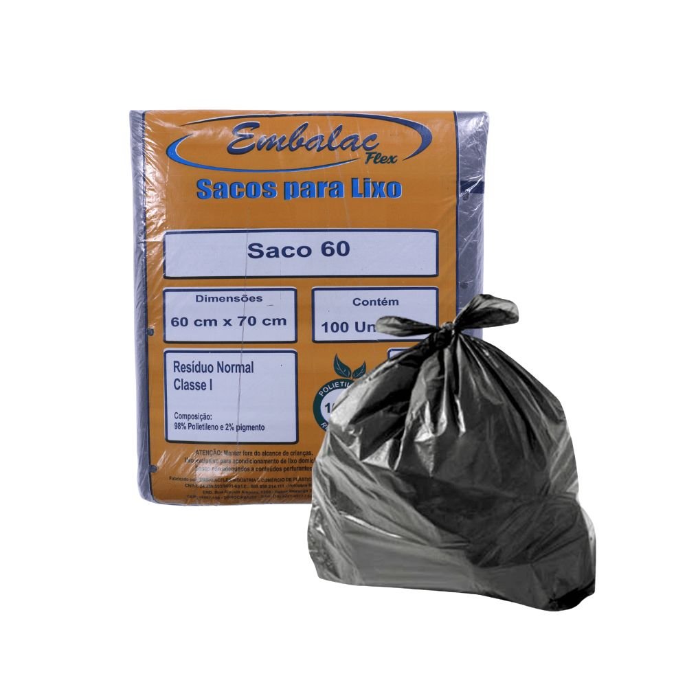 Saco de lixo 60 litros Preto Embalac com 100 unidades - e - dona