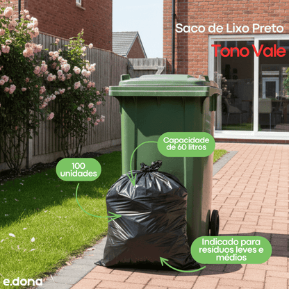 Saco de lixo 60 litros Preto P4 Tono Vale com 100 unidades - e - dona