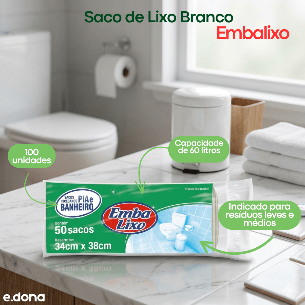 Saco de Lixo 8 Litros Branco Embalixo - e - dona