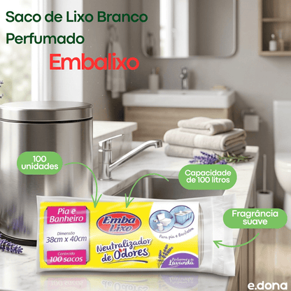 Saco de Lixo Perfumado Embalixo Branco 8 Litros - e - dona