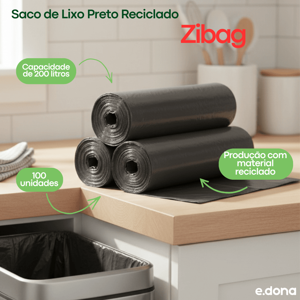Saco de Lixo Preto 200 Litros Zibag Econômico - e - dona