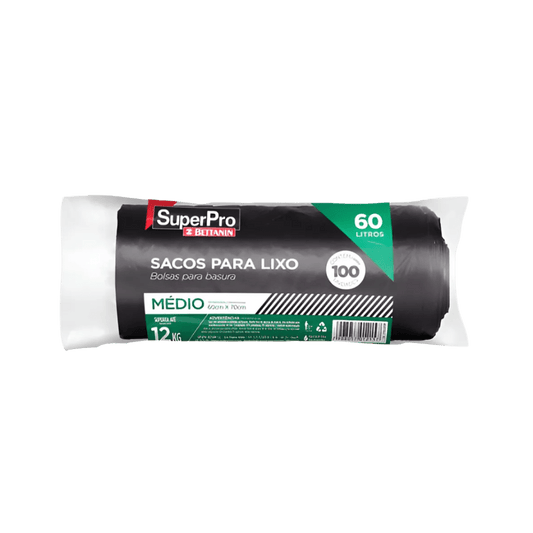 Saco de Lixo Preto 60 Litros Leve com Rolo de 100 Unidades Bettanin - e - dona